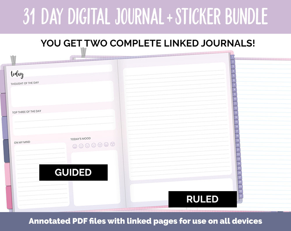 31 Day Digital Journal + Sticker Bundle | Adore Theme