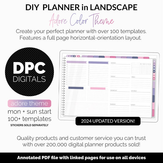 DIY Landscape Digital Planner | Adore Theme | Goodnotes, iPad & Android | Notebook