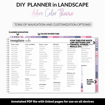 DIY Landscape Digital Planner | Adore Theme | Goodnotes, iPad & Android | Notebook
