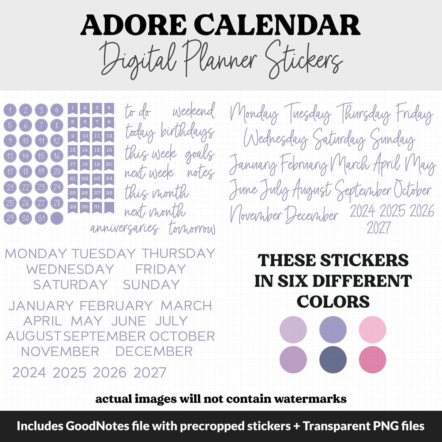 Adore Calendar Essentials Digital Planner Stickers