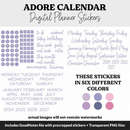 Adore Calendar Essentials Digital Planner Stickers