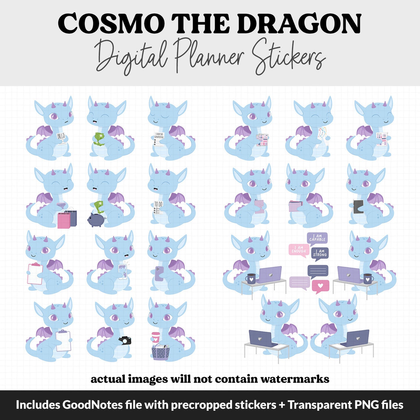 Cosmo the Dragon Digital Planner Stickers | GoodNotes, iPad and Android | February, Valentine, Lunar New Year, Kawaii, Activities