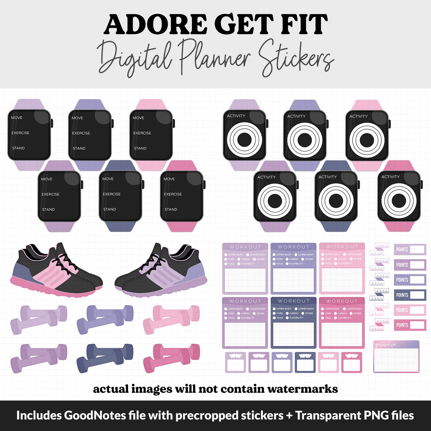 Get Fit Adore Digital Stickers | GoodNotes & iPad | Cosmo the Dragon | Fitness, Health, Self-Care, Workout