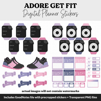 Get Fit Adore Digital Stickers | GoodNotes & iPad | Cosmo the Dragon | Fitness, Health, Self-Care, Workout