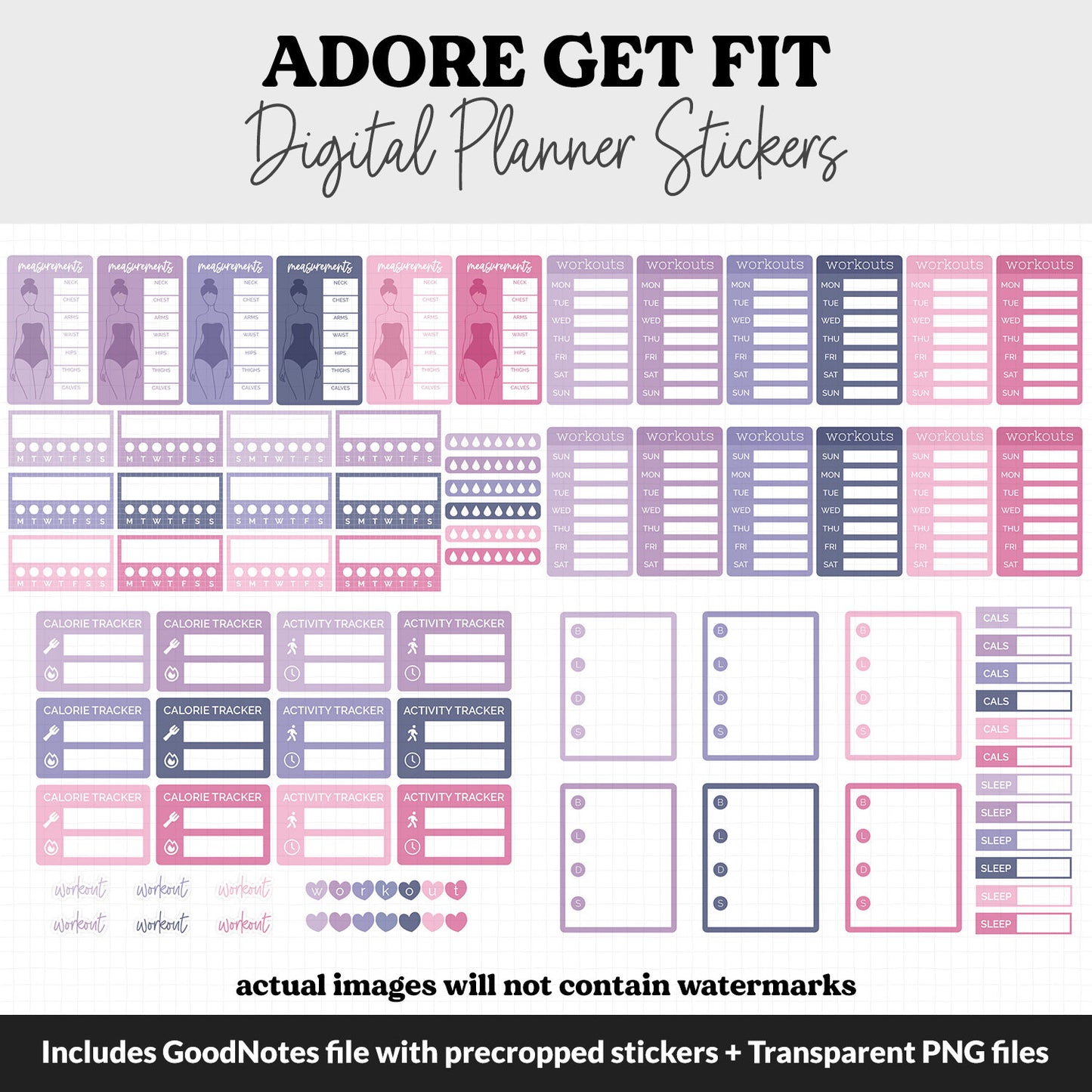 Get Fit Adore Digital Stickers | GoodNotes & iPad | Cosmo the Dragon | Fitness, Health, Self-Care, Workout