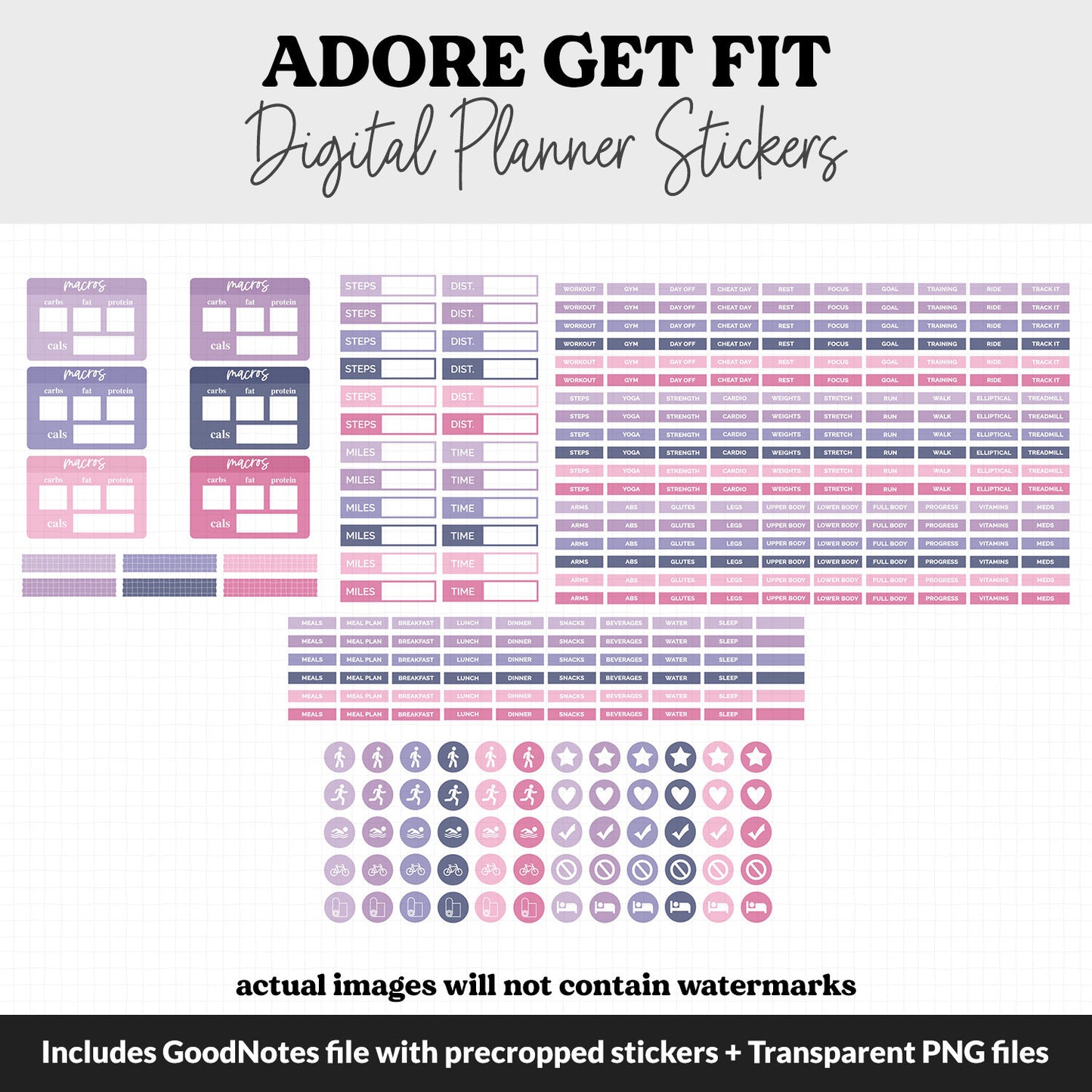 Get Fit Adore Digital Stickers | GoodNotes & iPad | Cosmo the Dragon | Fitness, Health, Self-Care, Workout