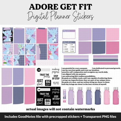 Get Fit Adore Digital Stickers | GoodNotes & iPad | Cosmo the Dragon | Fitness, Health, Self-Care, Workout