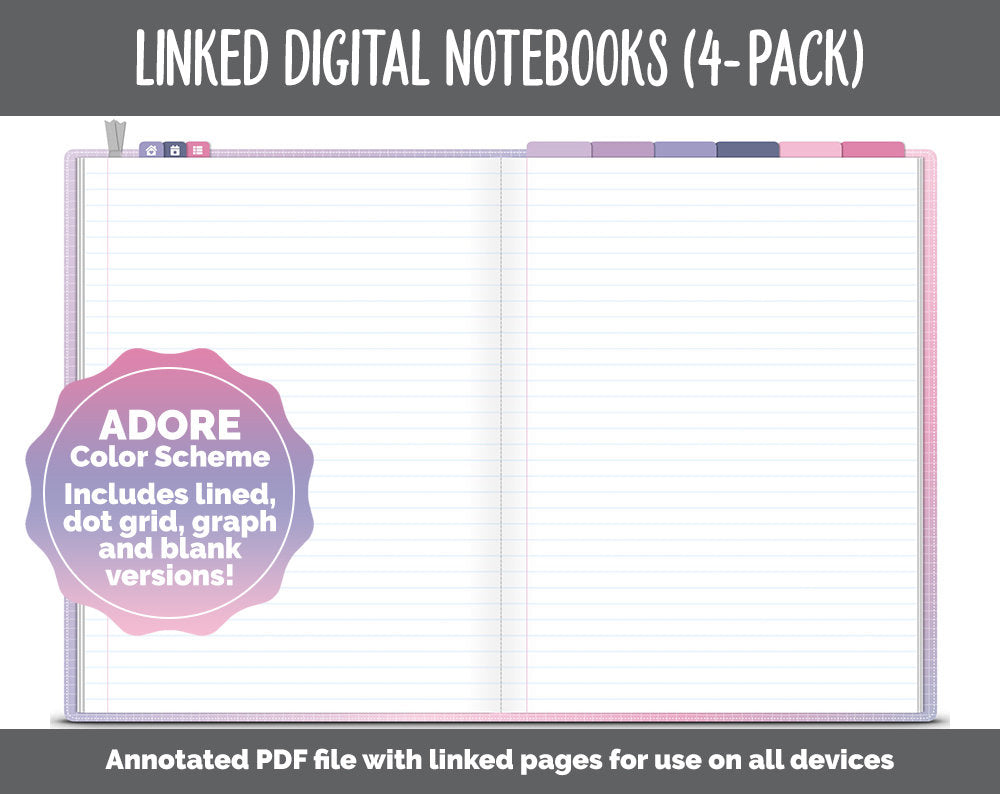 Linked Digital Notebooks 4- Pack | Adore Theme | GoodNotes, iPad & Android