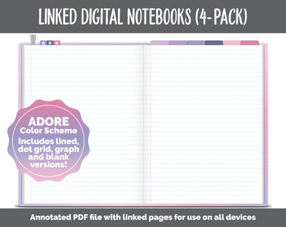 Linked Digital Notebooks 4- Pack | Adore Theme | GoodNotes, iPad & Android