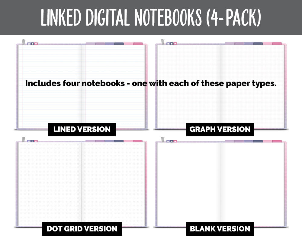 Linked Digital Notebooks 4- Pack | Adore Theme | GoodNotes, iPad & Android