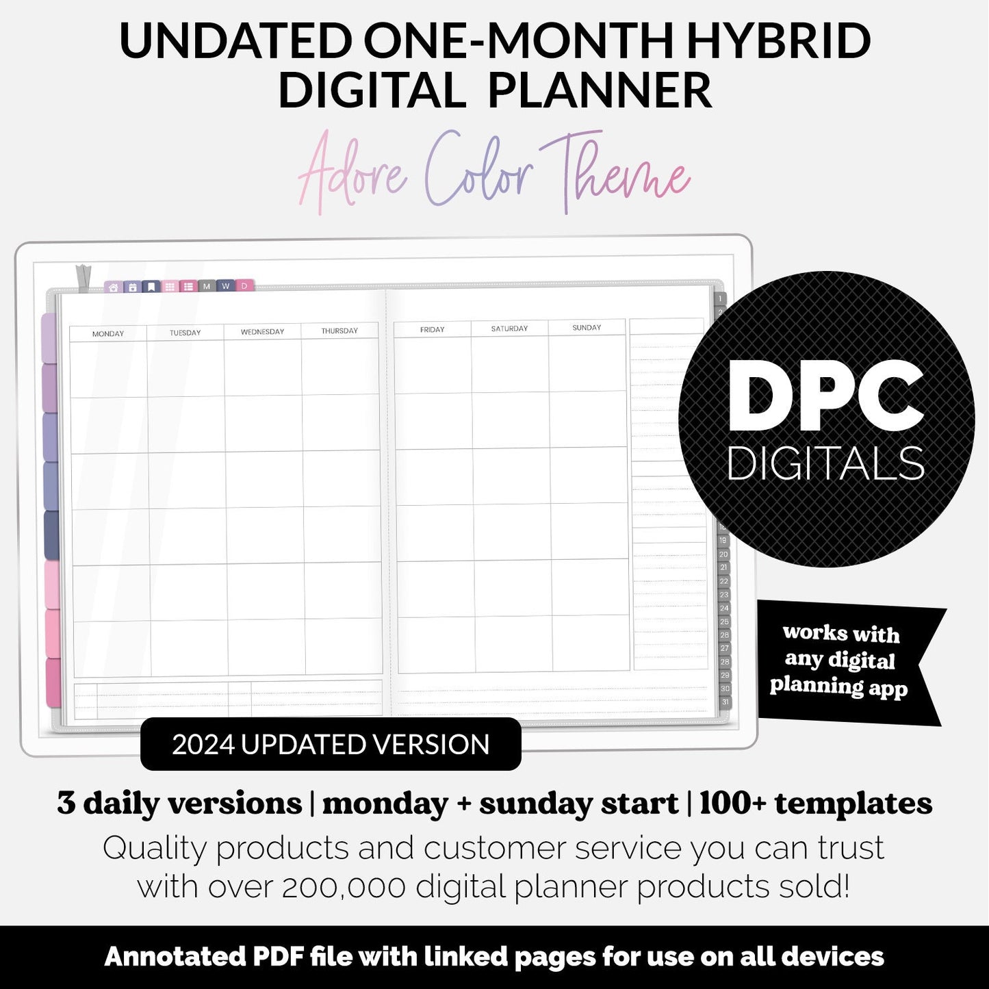 Undated Hybrid One Month Digital Planner | Adore Theme | GoodNotes, iPad & Android