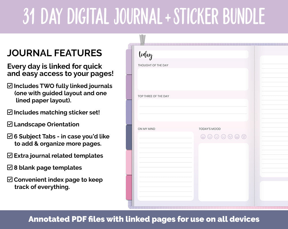 31 Day Digital Journal + Sticker Bundle | Adore Theme