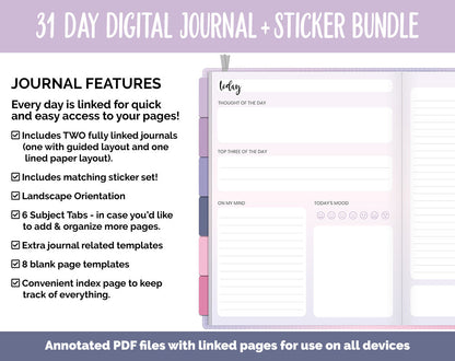 31 Day Digital Journal + Sticker Bundle | Adore Theme