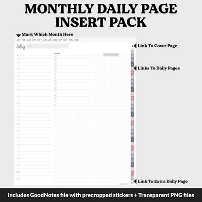 Linked Daily Portrait Digital Planner Insert | Adore | GoodNotes, iPad & Android