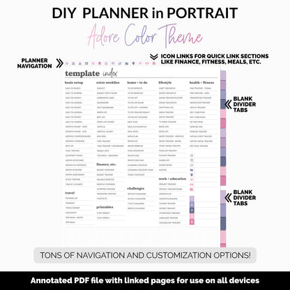 DIY Portrait Digital Planner | Adore Theme | Goodnotes, iPad & Android