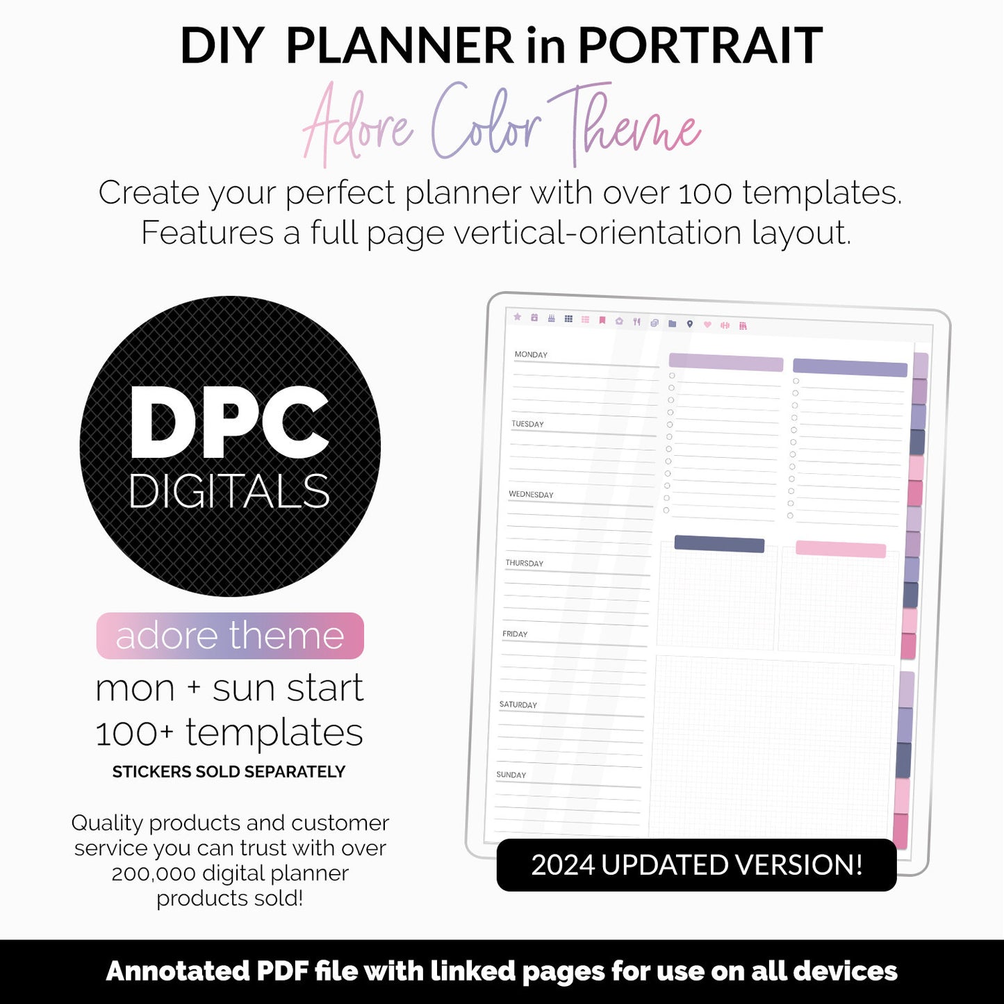 DIY Portrait Digital Planner | Adore Theme | Goodnotes, iPad & Android