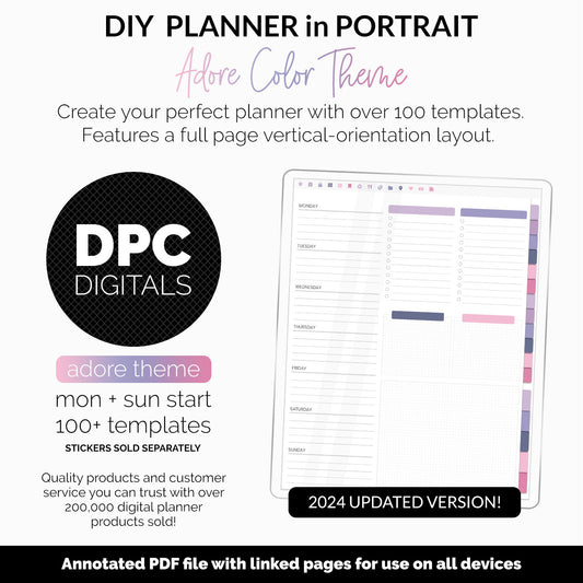 DIY Portrait Digital Planner | Adore Theme | Goodnotes, iPad & Android