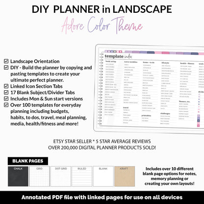 DIY Landscape Digital Planner | Adore Theme | Goodnotes, iPad & Android | Notebook