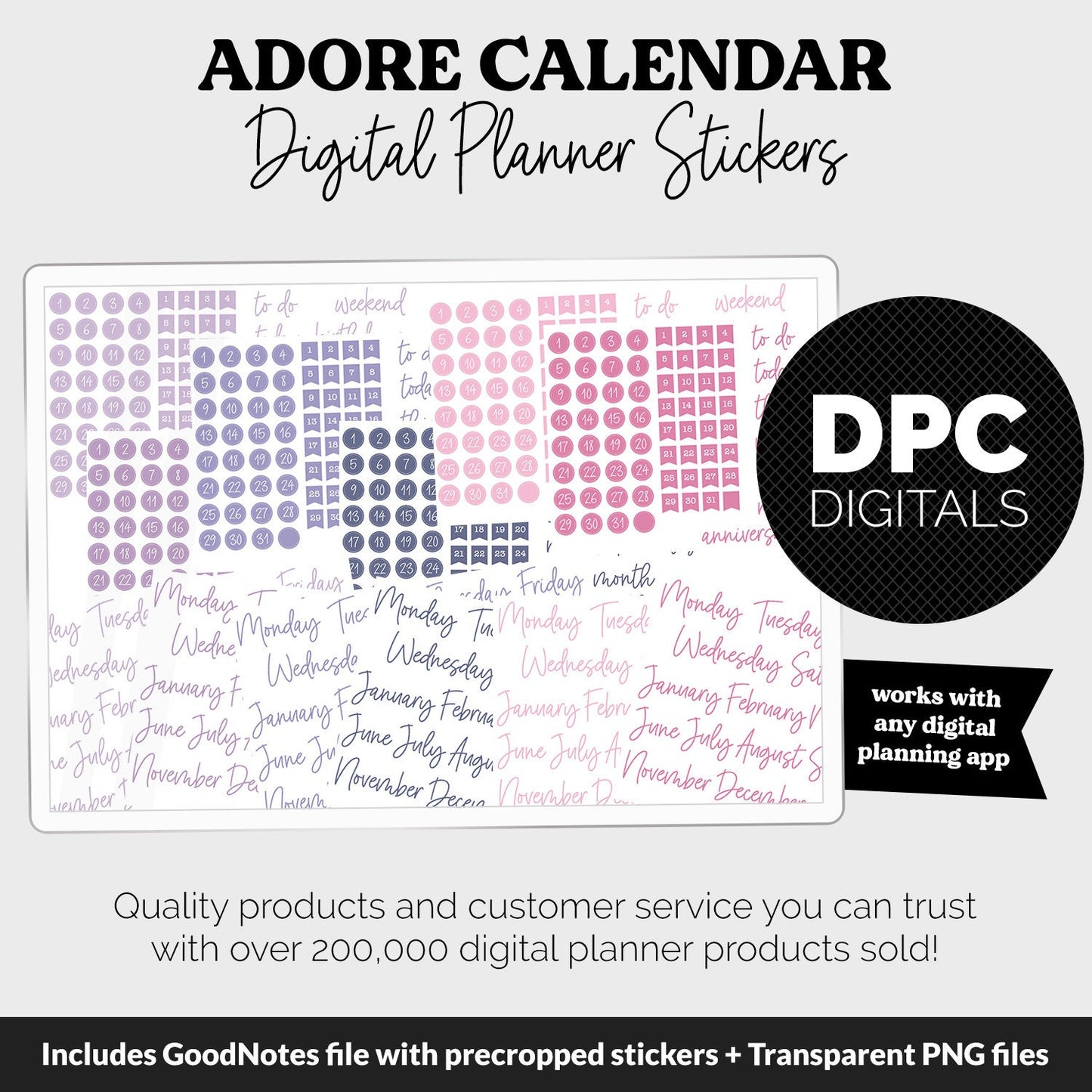 Adore Calendar Essentials Digital Planner Stickers
