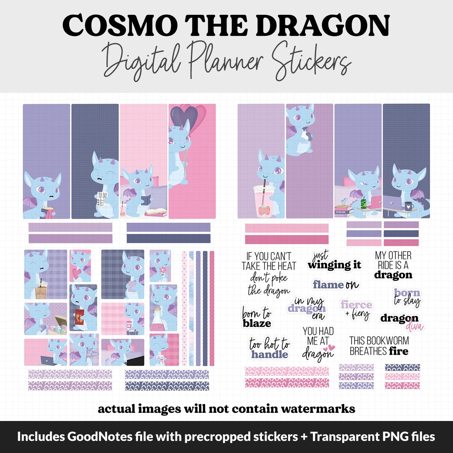 Cosmo the Dragon Digital Planner Stickers | GoodNotes, iPad and Android | February, Valentine, Lunar New Year, Kawaii, Activities