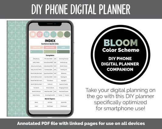 DIY Phone Digital Planner | Bloom Theme | Goodnotes, iPad & Android | Hobonichi, Planner, Notebook