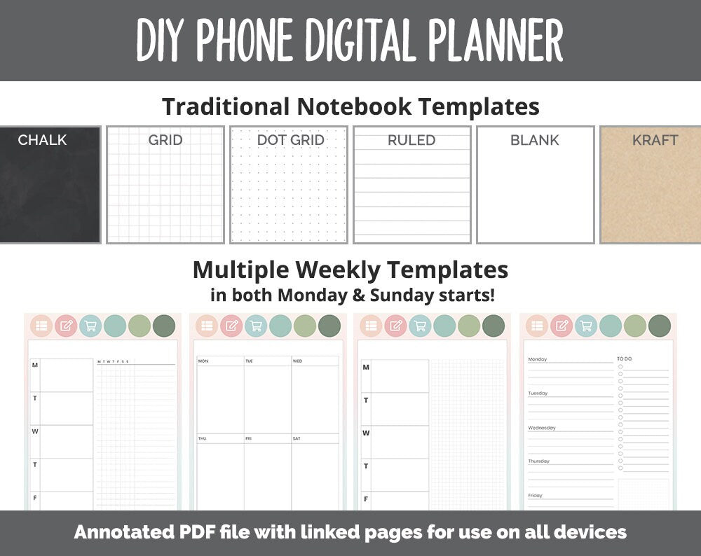 DIY Phone Digital Planner | Bloom Theme | Goodnotes, iPad & Android | Hobonichi, Planner, Notebook
