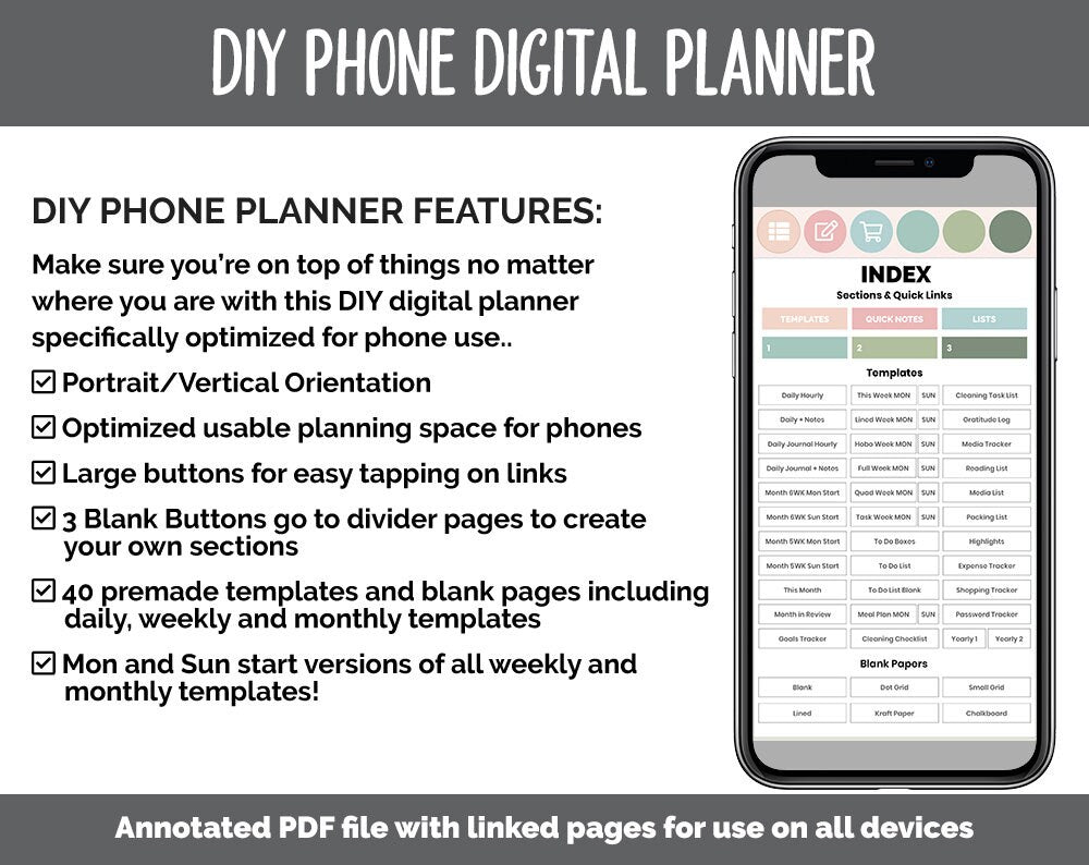 DIY Phone Digital Planner | Bloom Theme | Goodnotes, iPad & Android | Hobonichi, Planner, Notebook