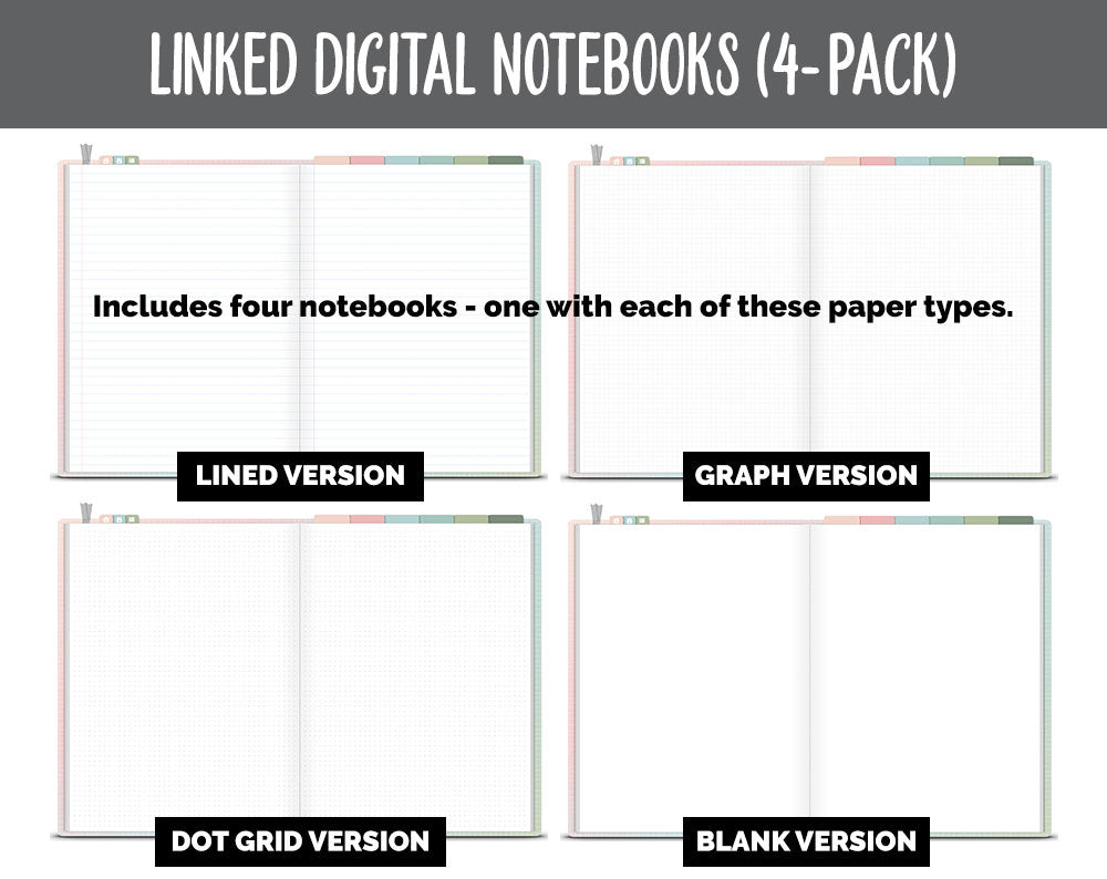 Linked Digital Notebooks 4- Pack | Bloom Theme | GoodNotes, iPad & Android