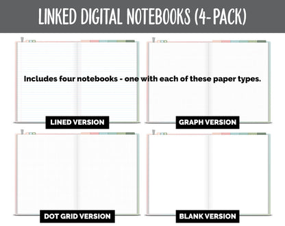 Linked Digital Notebooks 4- Pack | Bloom Theme | GoodNotes, iPad & Android