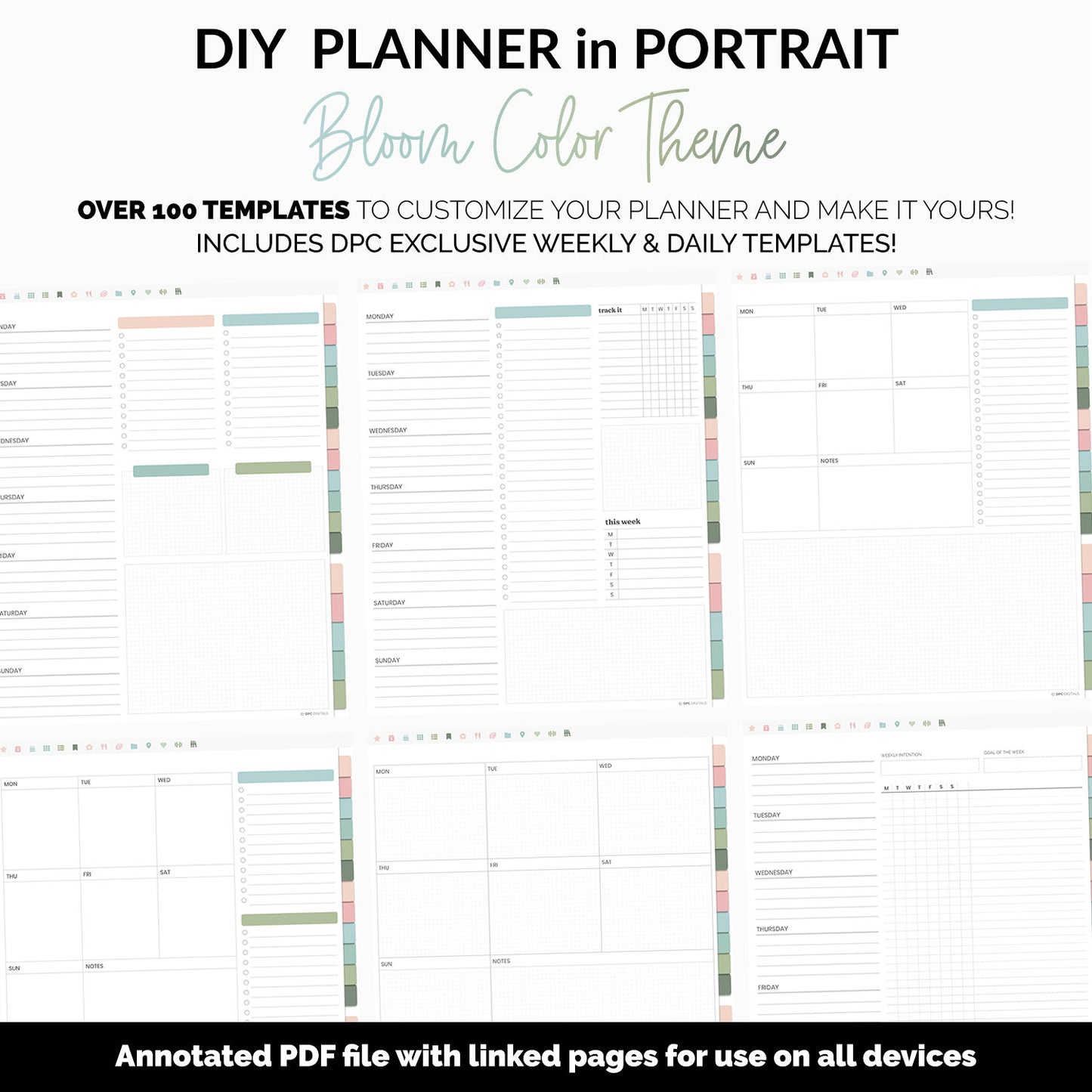 DIY Portrait Digital Planner | Bloom Theme | Goodnotes, iPad & Android