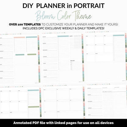DIY Portrait Digital Planner | Bloom Theme | Goodnotes, iPad & Android