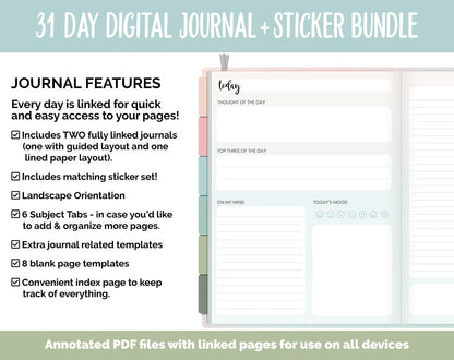 31 Day Digital Journal + Sticker Bundle | Bloom Theme