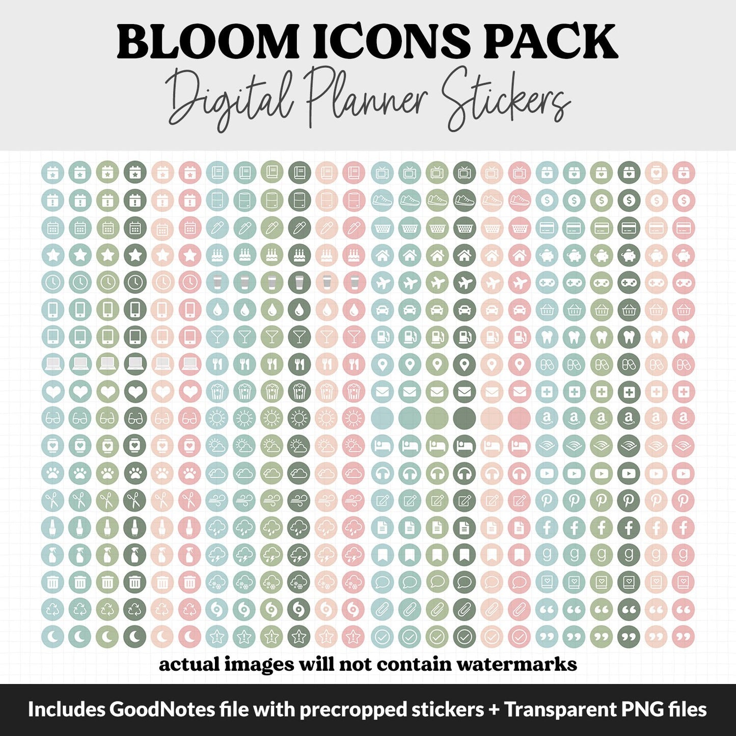 Bloom Icons Digital Planner Stickers | GoodNotes, iPad and Android | Icons, Life, Weather, Everyday