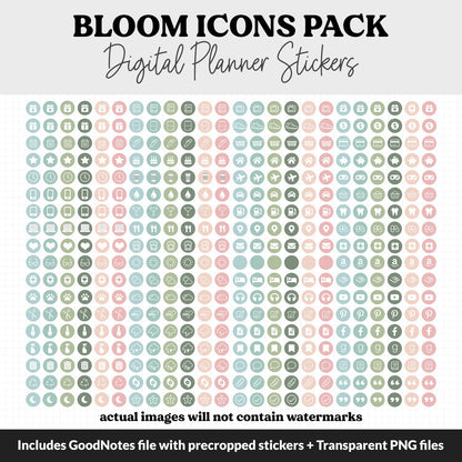 Bloom Icons Digital Planner Stickers | GoodNotes, iPad and Android | Icons, Life, Weather, Everyday