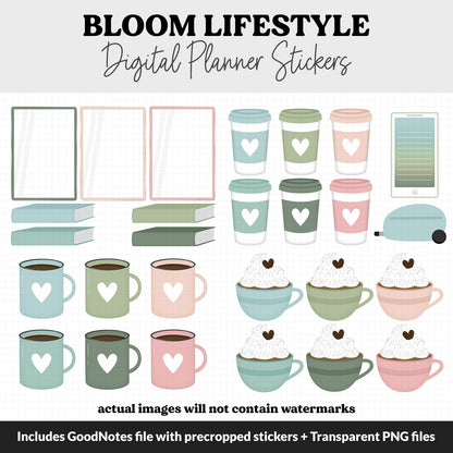 Bloom Lifestyle Add-On Digital Stickers | GoodNotes & iPad | TV, Playlist, Travel, Reading, Work, Groceries