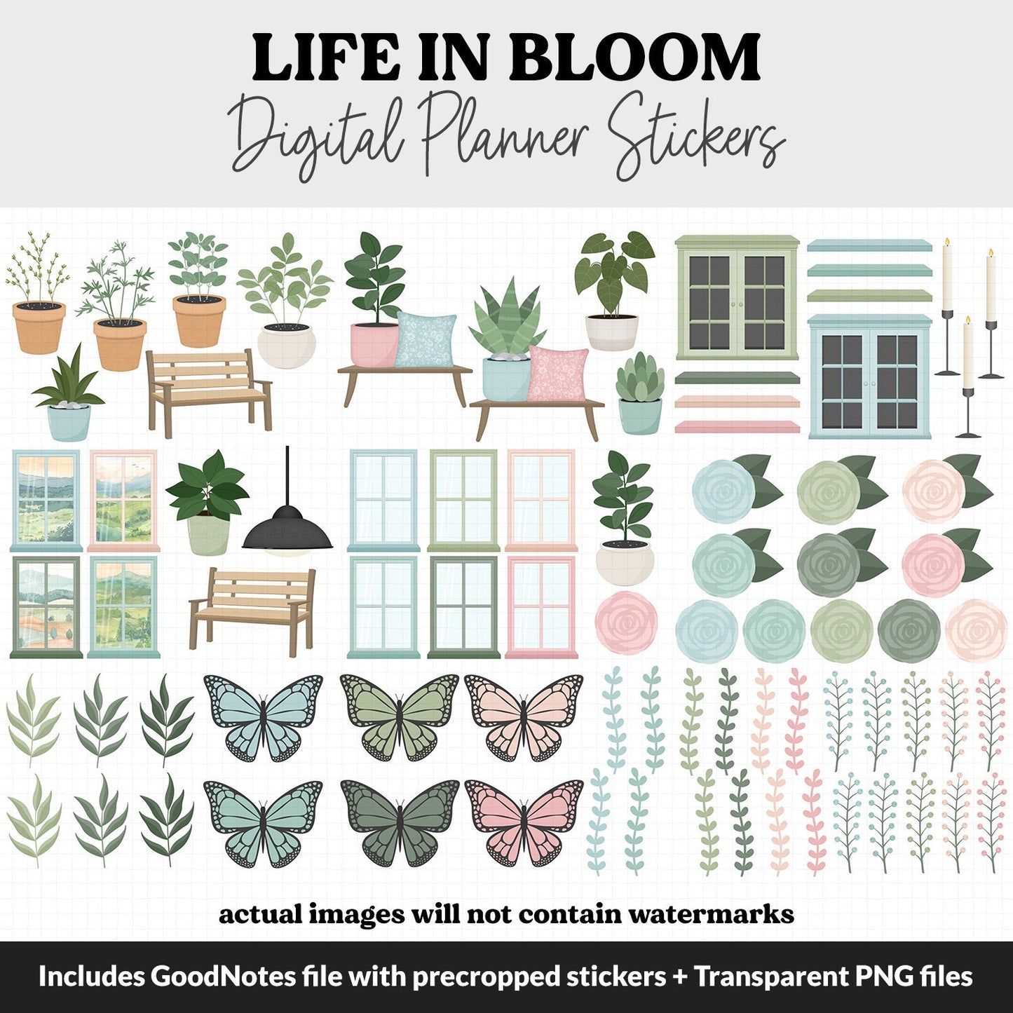 Life in Bloom Digital Planner Stickers | GoodNotes, iPad and Android | March, Spring, Floral, Home, Decor, Outdoor, Garden
