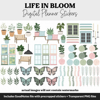 Life in Bloom Digital Planner Stickers | GoodNotes, iPad and Android | March, Spring, Floral, Home, Decor, Outdoor, Garden