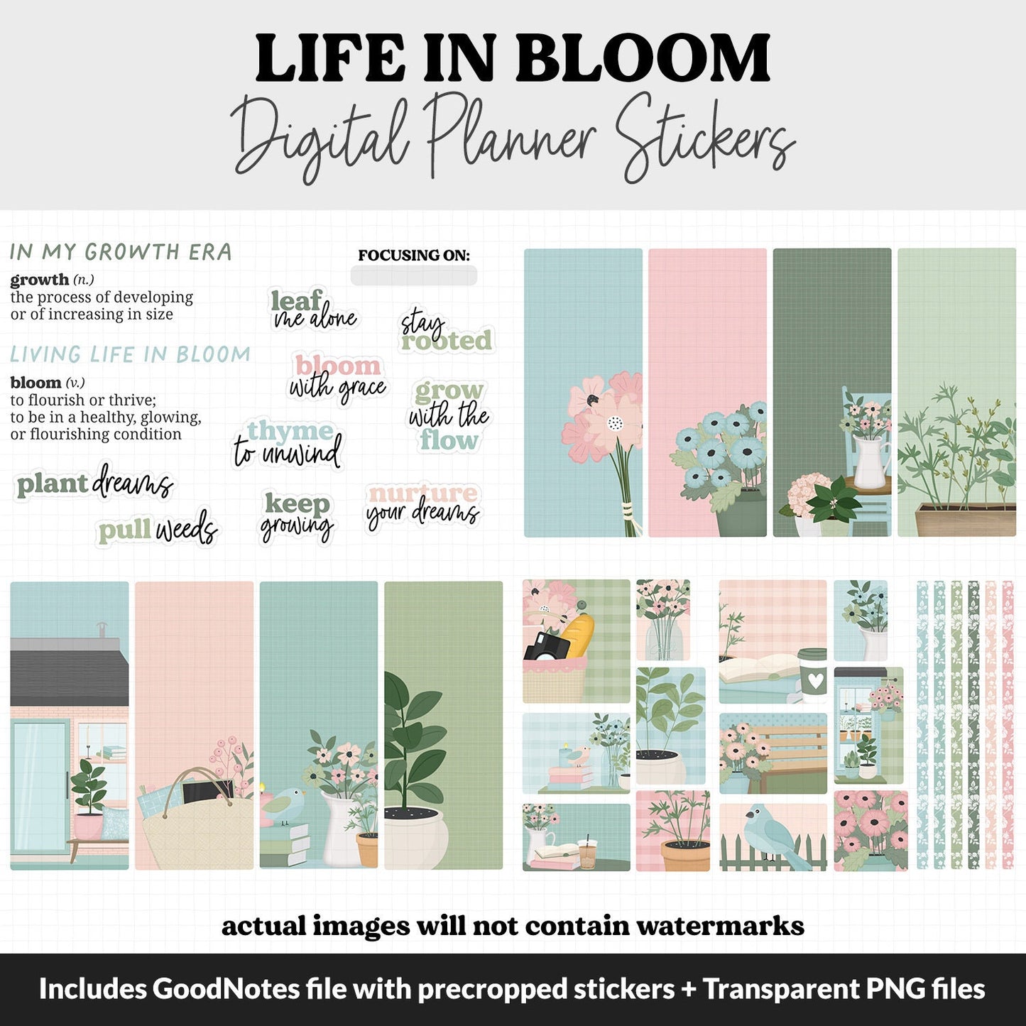 Life in Bloom Digital Planner Stickers | GoodNotes, iPad and Android | March, Spring, Floral, Home, Decor, Outdoor, Garden