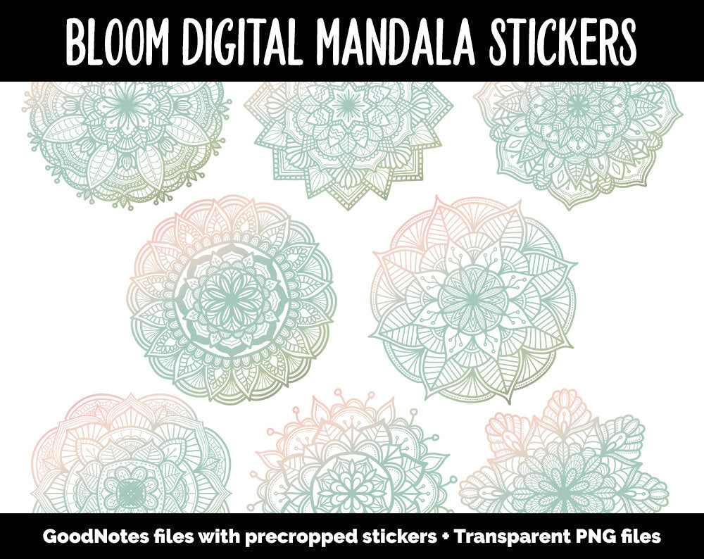 Bloom Mandala Digital Planner Stickers | GoodNotes, iPad and Android | Gradient, Ombre, Coloring