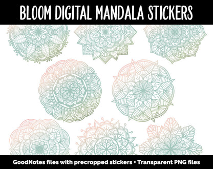 Bloom Mandala Digital Planner Stickers | GoodNotes, iPad and Android | Gradient, Ombre, Coloring