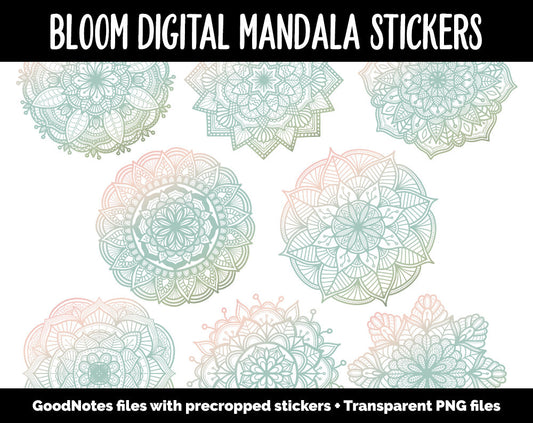 Bloom Mandala Digital Planner Stickers | GoodNotes, iPad and Android | Gradient, Ombre, Coloring
