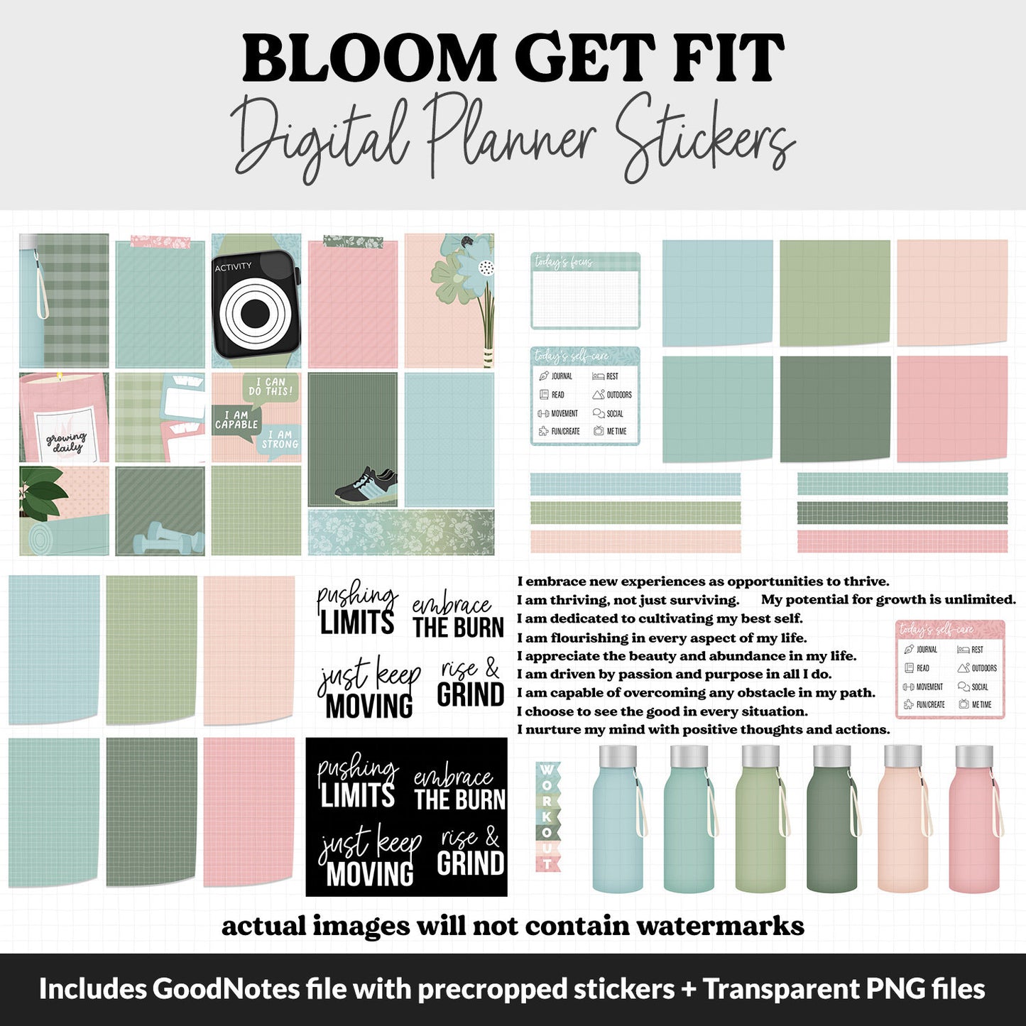Get Fit Bloom Digital Stickers | GoodNotes & iPad | Fitness, Health, Self-Care, Workout