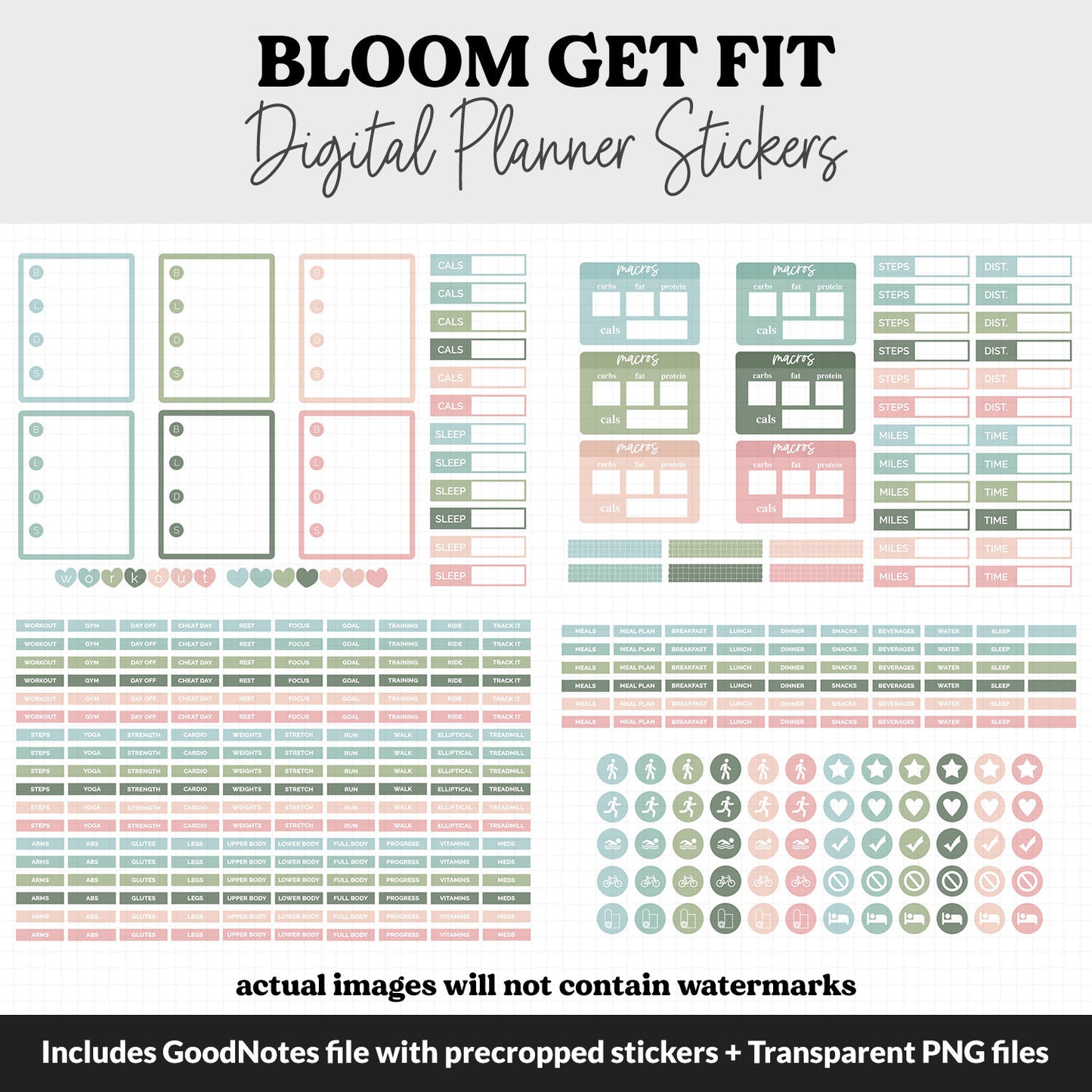 Get Fit Bloom Digital Stickers | GoodNotes & iPad | Fitness, Health, Self-Care, Workout