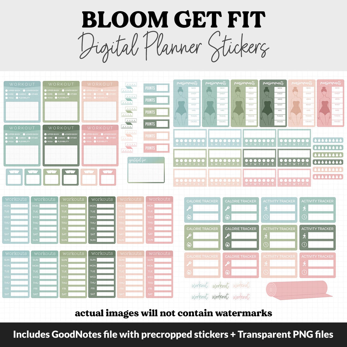 Get Fit Bloom Digital Stickers | GoodNotes & iPad | Fitness, Health, Self-Care, Workout