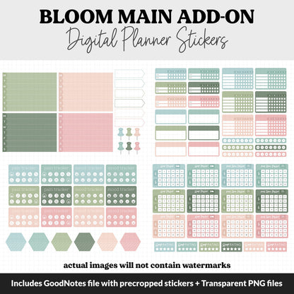 Bloom Add-On Digital Stickers | GoodNotes & iPad | Trackers, Budget, Meal Planning, Health, Habits