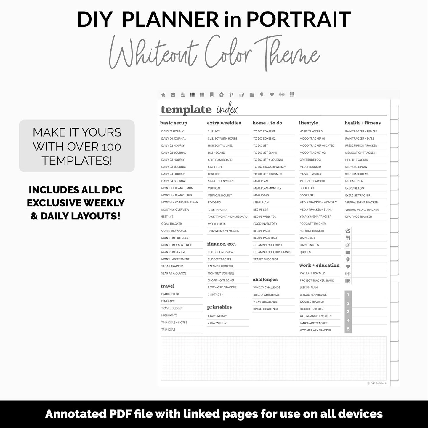 DIY Portrait Digital Planner | Whiteout Theme | Goodnotes, iPad & Android