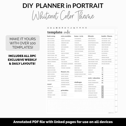 DIY Portrait Digital Planner | Whiteout Theme | Goodnotes, iPad & Android