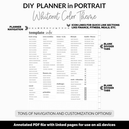 DIY Portrait Digital Planner | Whiteout Theme | Goodnotes, iPad & Android