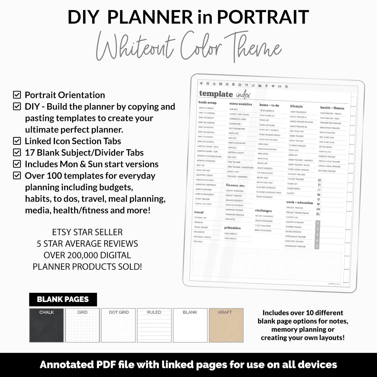 DIY Portrait Digital Planner | Whiteout Theme | Goodnotes, iPad & Android