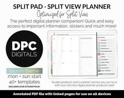 Split Pad | Split View Digital Planner | Bloom Theme | GoodNotes & iPad